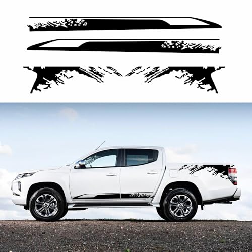 Image of Car Decal Bed Mud Splash Kit Graphic Decal Self-Adhesive Adjustable Gloss Sports Stripe car Sticker Decorative for Pickup Truck Body Sticker taildoor Vinyl Decal Accessories 4PCS(Black)