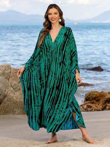 Image of IMAGEKOPE Women's Plus Size Animal Print V-Neck Batwing Kaftan Beach Dress Bathing Suit Cover-Up Loungewear