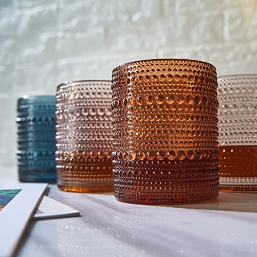Khen Beaded Hobnail Tumbler Drinking Glasses Set | Set Of 6 | Vintage Colored Hobnails 11 Oz Muted Bubble Design Whiskey Glassware, Old-Fashioned, Embossed Design Glass Water, Wine, Cocktail Hand Wash Only thumb #5