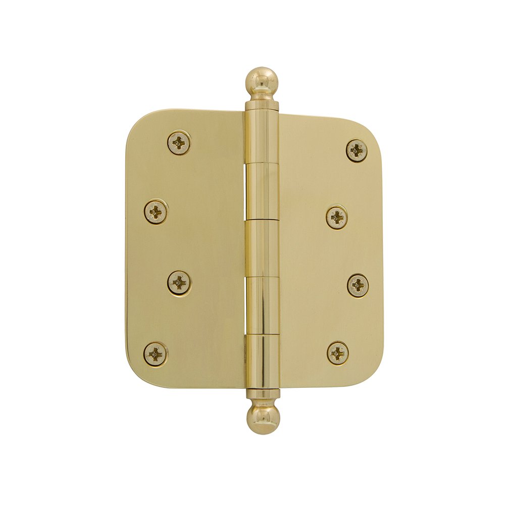 Grandeur Hardware 809015 4" Ball Tip Residential Hinge with 5/8" Radius Corners, 4" x 4", Unlacquered Brass