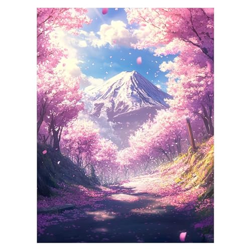DIY 桜 数字油絵 富士山 数字塗り絵画 手芸キット 70 x 50 CM 絵画 インテリア 手作りキット ビッグサイズ 複数サイズ 子供 初心者 ペイントバイナンバー 画材 Painting by Numbers 適用対象そして自宅 壁飾り お歳暮誕生