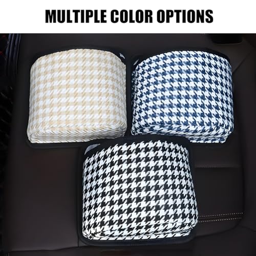 Image of Car Trash Can, Mini Foldable Vehicle Garbage Organizer with 15PCS Bin Bag, Check Pattern Auto Interior Hanging Bin Container Accessoies, Universal for SUV Sedan Truck (Beige /White)