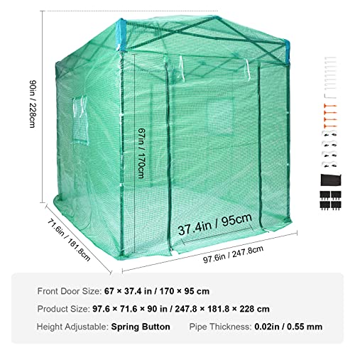 Image of VEVOR Pop Up Greenhouse, 8 x 6 x 7.5 ft Pop-up Green House, Set Up in Minutes, High Strength PE Cover with Doors & Windows and Powder-Coated Steel Frame, Suitable for Planting and Storage, Green