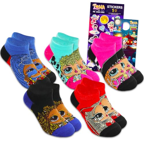 LOL Surprise OMG Socks for Girls - LOL Surprise Bundle with 5 Pairs of LOL Socks Kids Shoe Size 7-10 Plus Stickers | LOL Surprise Socks for Girls 4-6 Years