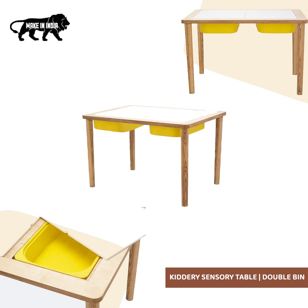 Kiddery Sensory Table | Montessori Inspired Activity Table With Lids and Bins | Sand and Water Play | Birchwood Construction | Child Safe Non-Toxic Paints | Made in India 3