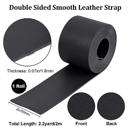 GORGECRAFT 50mm Wide Black Leather Strap Strip 79 Inch Long Flat Imitation Leather Cord 1.8mm Thick Double-Sided Lychee Pattern Leather Belt for DIY Craft Projects Pet Collars Jewelry Tooling Workshop - Image 2