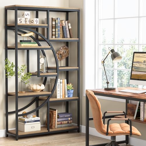 Image of Tribesigns Bookshelf Industrial 5 Tier Etagere Bookcase, Freestanding Tall Bookshelves Display Shelf Storage Organizer with 9-Open Storage Shelf for Living Room, Bedroom (Light Oak)