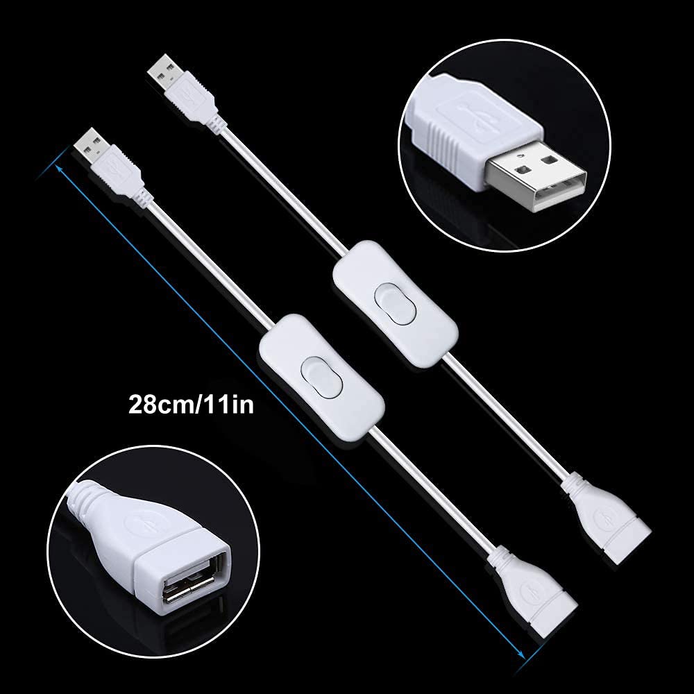 Confezione Da 3 Cavi USB Con Interruttore On/off, Cavo Di Prolunga Usb Maschio Femmina Bianco Da 30 Cm Per Lampada Da Scrivania A Led Striscia Led 79077321