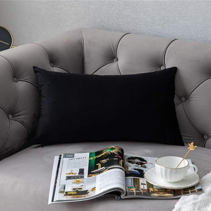 Image of Pack of 4 Reversible Velvet Pillow Covers Throw Cushion Case Soft Cozy Rectangle Home Decorative for Couch and Bed, Sofa (12x18 inch, Black)