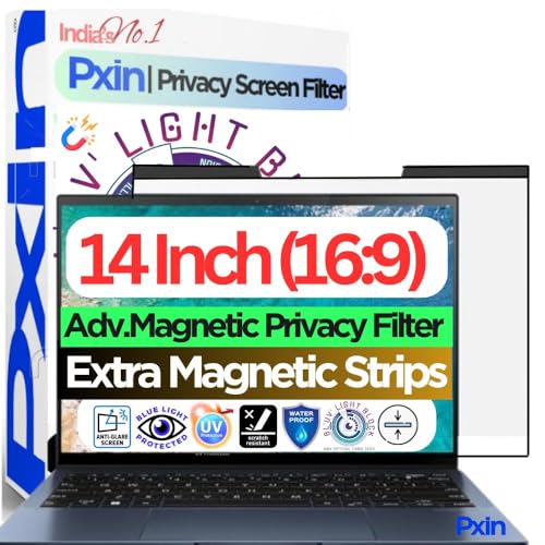 Image of Pxin 14 inch (16:9) Laptop Magnetic Privacy Screen Guard | Anti Glare | Magnetic Privacy Filter | 28 Privacy Briopix Dual Grid tech | Anti peep Ultra Series