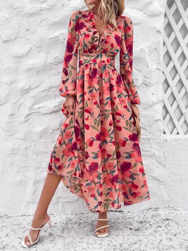 Image of Sister Amy Women's Boho Floral Print Square Neck Beach Party Flowy Ruffle Midi Dress