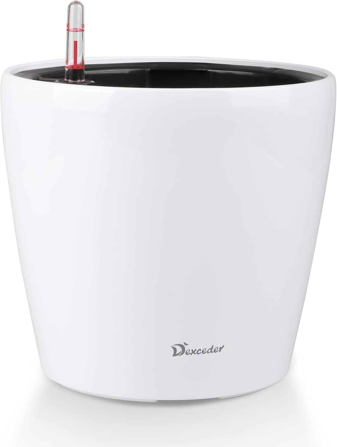 Dexceder 11x10 Inches High Gloss Self Watering Planter Indoor Outdoor, Inner Pot Design, Thickened Table Flower Plant Pot with Water Level Indicator (White) 11x10 High Gloss Ceramic White