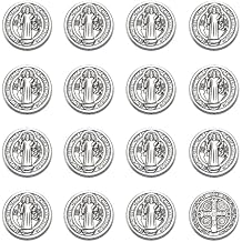 60pcs Antique Silver Alloy Jesus Virgin Mary Saint Benedict Religious Spacer Beads Loose Bead for DIY Catholic Rosary Center Necklace Bracelet Jewelry Making 3x9.5x9.5mm A576