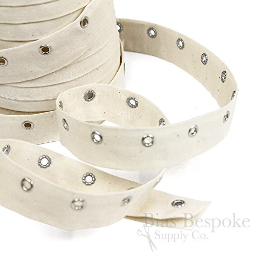 100% Cotton Eyelet Tape, Cream with Silver Eyelets, Made in Italy, Sold by The Yard