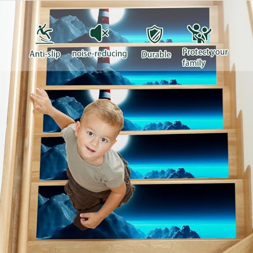 Alfombras para peldaños de madera pack de 15 piezas de 76x20 cm con borde azul 4