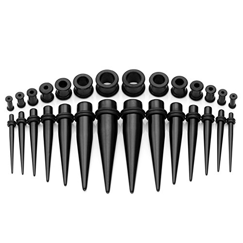 Kit 23 Pièces écarteurs Oreille Tunnels Plugs - Set Conique Noir Pour Stretching Progressif