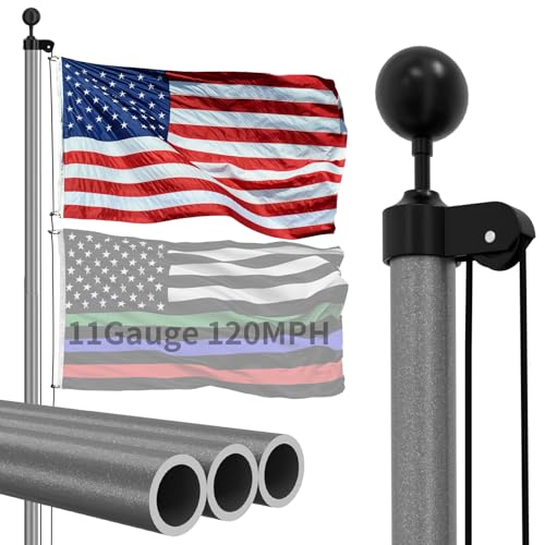 FFILY 11 Gauge Heavy Duty 30 FT Flag Pole Unbending 120MPH Wind Resistance 45K PSI & 95 HBW Hard Aerospace Aluminum Flagpole In-Ground Flagpole Kit for Outside House