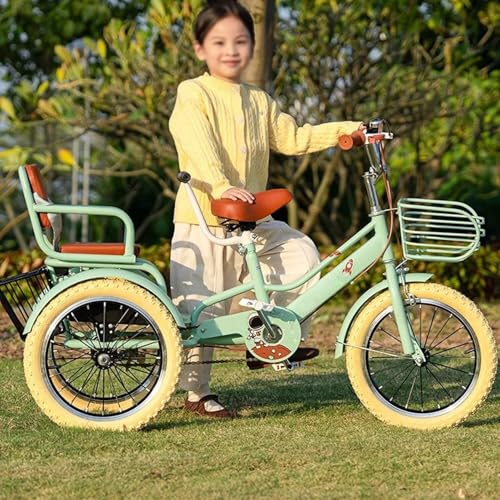 Tricycle rickshaw with pedals,cruiser tricycle with armrest for toddler,tandem trike with back seat,front wheel brake,3 wheels bicycle with back basket