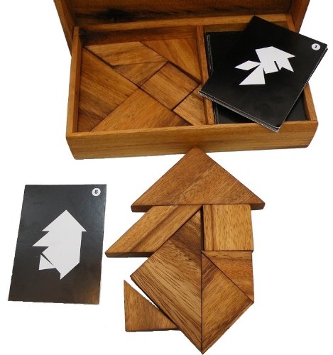Logic Tangram Set With Play Cards Wooden Puzzle Game #TOP3