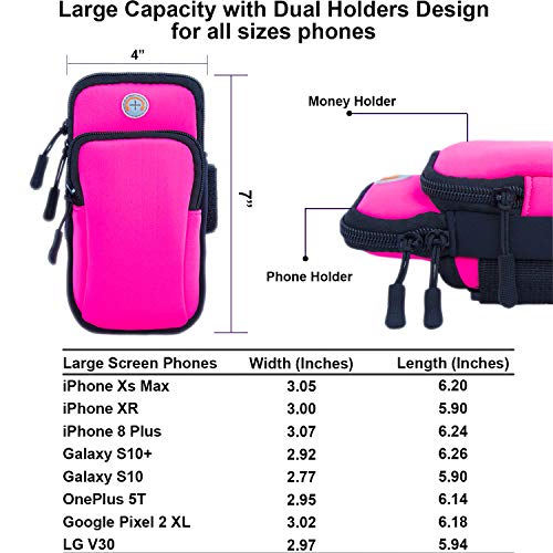 Anj Outdoors Premium Elastic Water Resistant Running Armband For Iphone X, 8 Plus, 7, Galaxy Phones | Large Capacity Upper Arm Band To Hold Money, Cards And Keys | Ideal Running Phone Holder (Pink) #TOP1