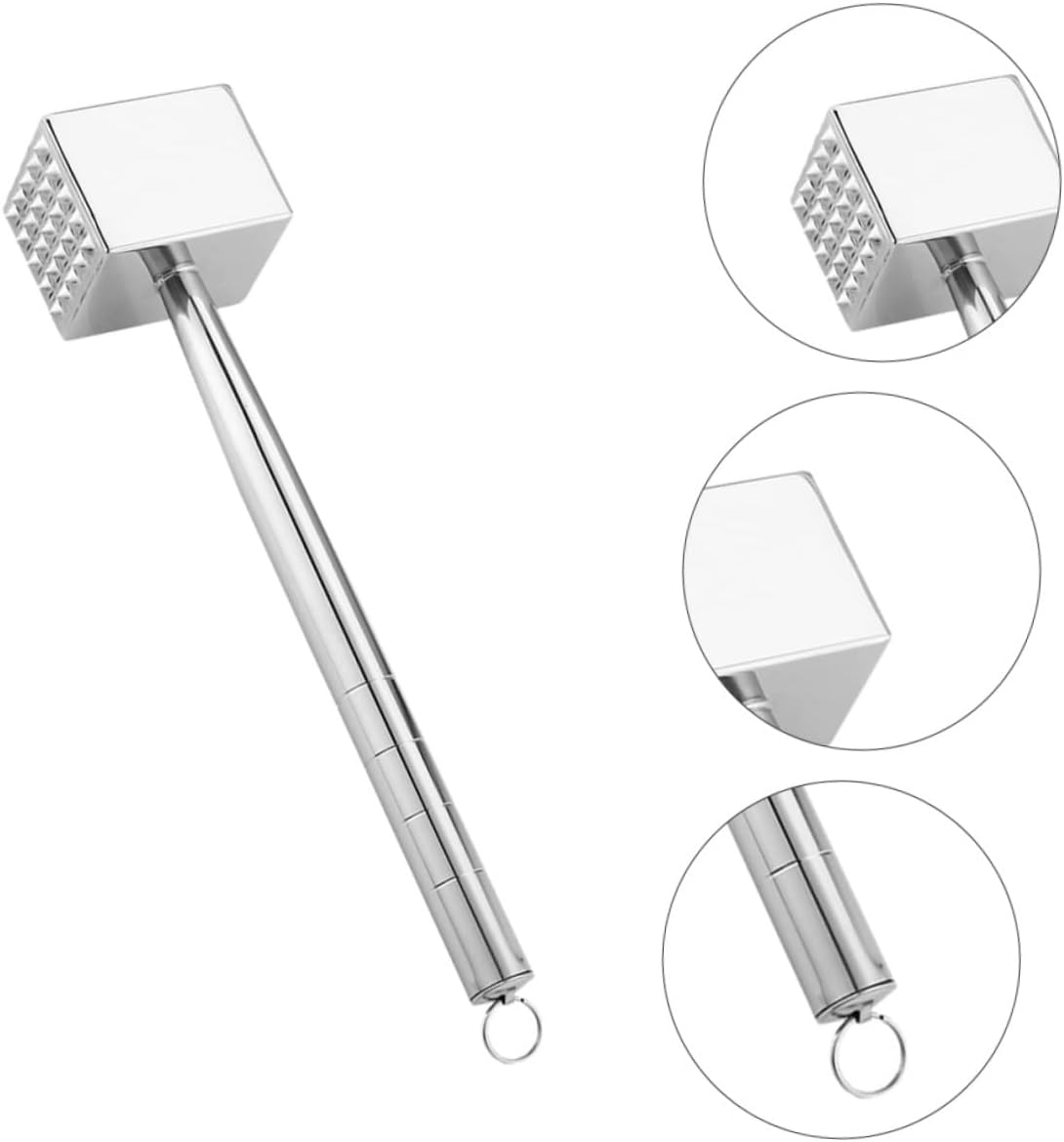PRETYZOOM Stainless Steel Meat Tenderizer Beef Hammer Meat Mallet Steak Tenderizer Tool Easy Hanging Design