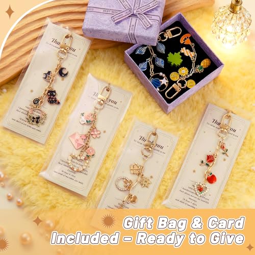 Image of Wurosi 24 Set Lip Gloss Keychain Making Kit, Gold Keychain Clips Hooks with Extender Chain, Cellophane Bags, Thank You Cards, 5M Hemp Rope, for DIY Key Chain Making Crafts, Christmas Gifts
