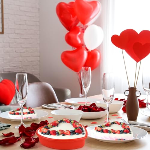 3 Pieces Silicone Heart Cake Pan, 5 8 10 inches Heart Shaped Cake Pan Nonstick Cheesecake Mold Reusable Food Grade Silicone Baking Mold for Baking Brownie Valentine Mother Wedding Birthday Day, Red