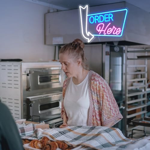 Image of Order Here Neon Sign Led letters Sign Dimmable Order Neon Light for Wall Decor Larger Order Here Light Up Sign for Restaurant Shop Bar Business Neon Decor(16.1 * 12.6 In)