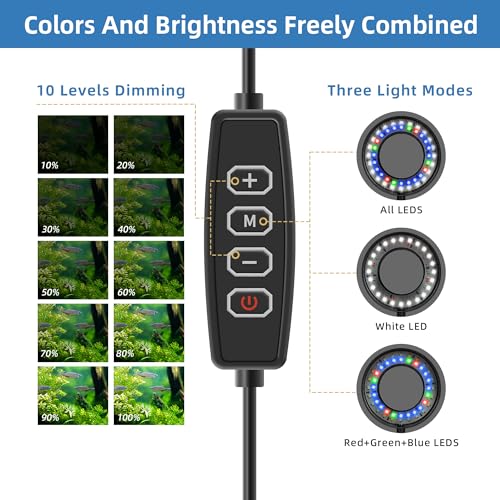 Image of DaToo Clip On Aquarium Light with Dimmer Small USB Fish Tank Light 8W Dimmable Full Spectrum Lamp for Betta Tank Adjustable Dimmer Multi-Color LED (Adapter NOT Included)