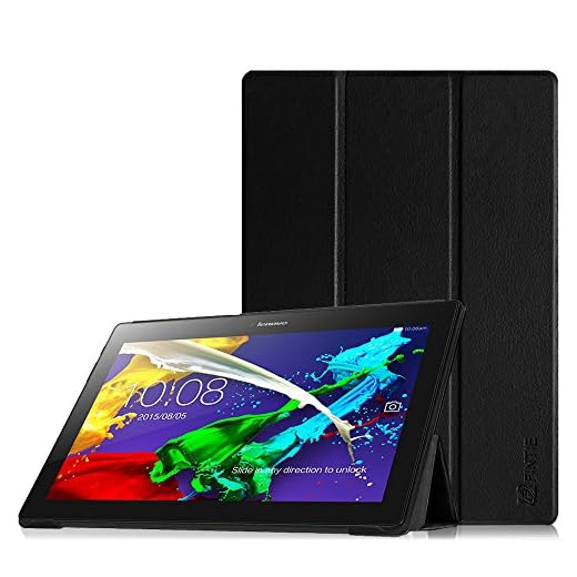 FINTIE SlimShell fodral till Lenovo Tab 10 TB-X103F/TAB2 A10-70F/Tab 3 10 Plus/Tab 3 10 10,1-tums surfplatta - supertunn lätt viktskydd med automatisk sov/väckningsfunktion, svart