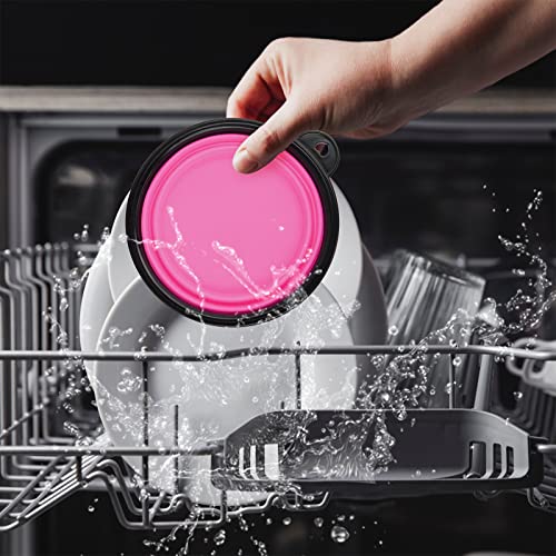 Image of SLSON Plastic Dog Bowl Pet Collapsible Bowls,2 Pack ,Portable Pet Feeding Watering Dish For Walking Parking Traveling With 2 Carabiners (Small,Black & Pink) 12.7 Cm,9 Cm,5.5 Cm