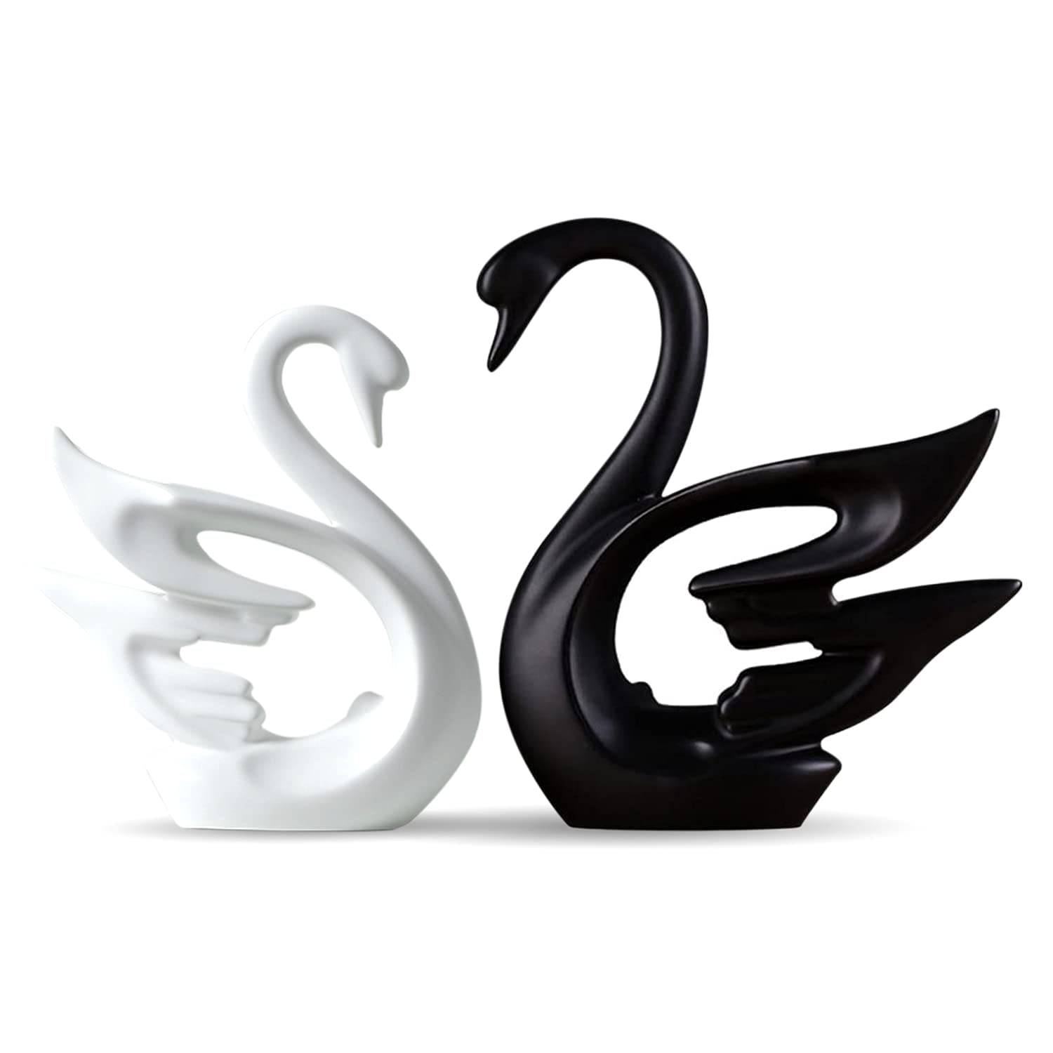 ARTISANS ALLEYModern Home D�cor Swan Couple | Matte Finish Ceramic Statues (Set of 2 Pcs, White and Black)