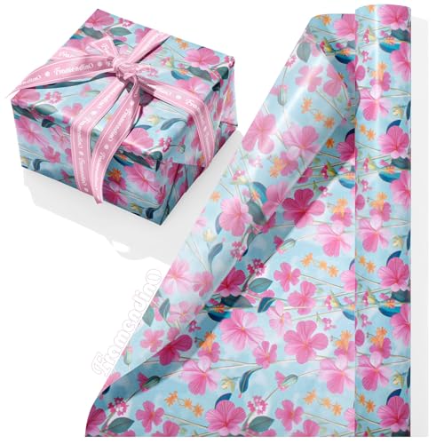 Framendino, 100 hojas de papel de seda floral rosa de 20 x 14 pulgadas, papel de seda para envolver flores silvestres, papel decorativo para regalo de boda, embalaje, manualidades