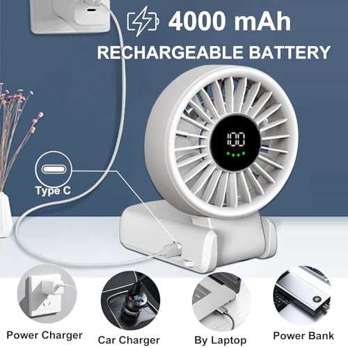 Qsportpeak Ventilatore Portatile, Potente Ventilatore Portatile Con Display Led, 5 Velocità, Massimo 12 Ore, 4000 Mah, 3 In 1 Mano/Scrivania/Collo Ventilatore, Viaggi/Campeggio/All'aperto-Bianco - 8