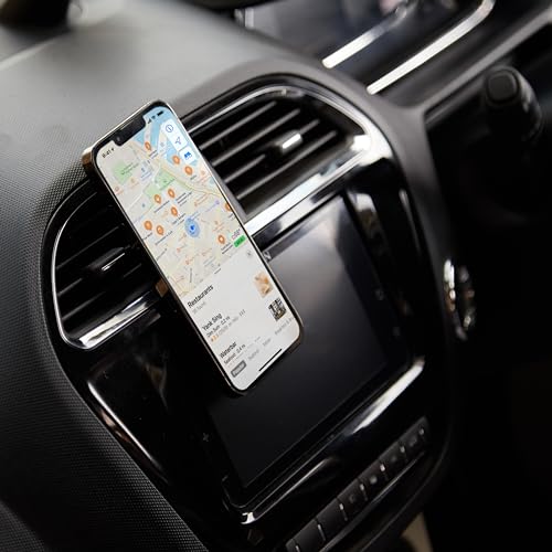 Image of amazon basics Car Air Vent Phone Holder | Quad Magnet | Magnetic Compatible with Most Smartphones (Black)