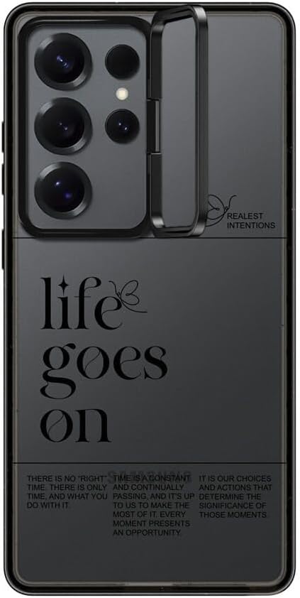 CASETiFY Impact Ring Stand Galaxy S25 Ultra Case [3X Military Grade Drop Tested / 6.6ft Drop Protection] - Life Goes On - Clear Black