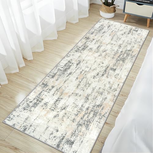 2'6''x8' Runner Rugs Washable Rug: Modern Abstract Living Room Rug Soft Anti-Skid Thin Carpet Indoor Floor Non-Shedding Carpets for Bedroom Dining Room Farmhouse Nursery Home Office - Grey Brown