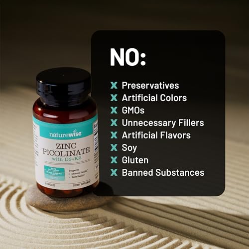 NatureWise Zinc Picolinate with D3 + K2 - Zinc Supplements for Men & Women + Vitamin D3 K2 - Supports Immune & Bone Health* - Non-GMO, Gluten Free, USA Manufactured - 30 Capsules[30 Day Supply] - image 9