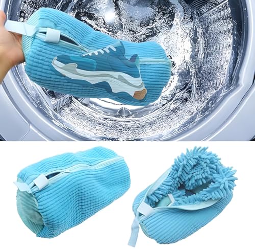 Image of Yellow Weaves Shoe Washing Machine Bag | 360 Deep Cleaning Shoes Laundry Bag with Zipper | Reusable, shoe Washer, Microfiber Protective Pouch for Toys, Sneakers & Slippers, Pack of 1 (Blue)