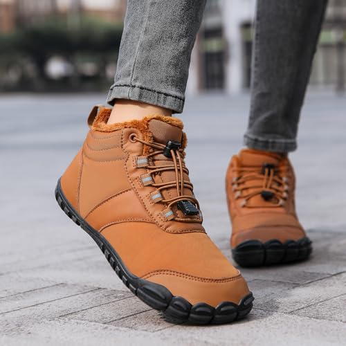 Image of Men's Women's Winter Barefoot Hiking Boots, Slip On Warm Zero Drop Snow Boots, Wide Toe Box Booties, Waterproof Shoes Sneakers Hike Shoes for Hiking Walking Outdoor Unisex