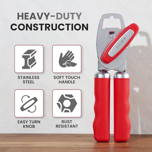 Image of Zulay Kitchen Manual Can Opener Heavy Duty Patented Stainless Steel, Ruby