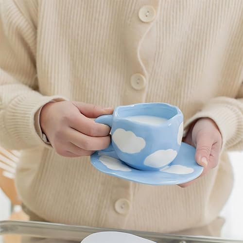 Miniatura 6 de Taza de té con platillo de cerámica Cloud para niñas y mamás, 11 onzas