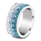 VQYSKO Women Stainless Steel Eternity Ring 5 Rows CZ Cubic Zirconia Crystal Circle Round,8mm Width