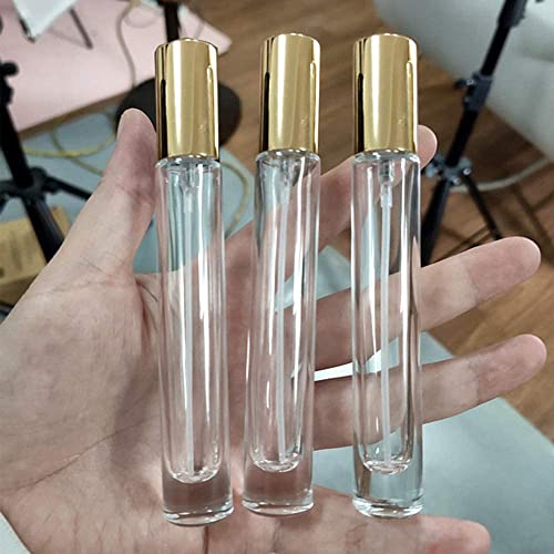 Thick Glass 5pcs 10ml 1/3oz Gold Spray Bottle Refill Perfume Hydrating Fragrance Fine Mist Atomizer Cosmetic Container Round Tube Party Makeup Tool Travel Gift Sample3