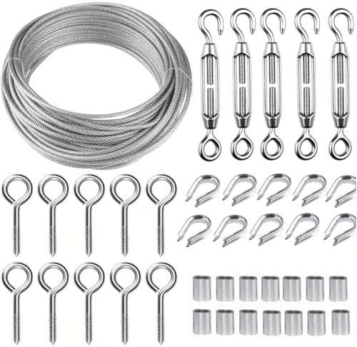 TooTaci Turnbuckle Wire Tensioner Kit, 100ft 1/16 Vinyl Coated Wire Rope