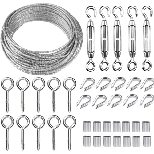 TooTaci Turnbuckle Wire Tensioner Kit 100ft 1/16 Vinyl Coated Wire Rope