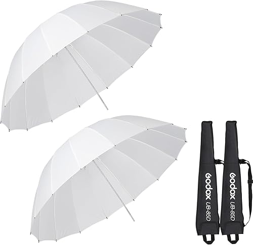 Godox Paquete de 2 paraguas UB85D de 33 pulgadas de luz suave de 33.5 in33 pulgadas, paraguas parabólico translúcido blanco Speedlite para