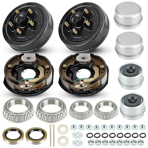 Image of Trailer Axle Electric Brake Kit, Pair of 5 hole on 5 inch Bolt Circle Brake Drum with 10 inch x2-1 /4 inch Manual Adjusting Brakes for 3500 lb Axles(Not Fit 5 on 4.5 inch), Replacement 10 inch Brake Hub Drum Assembly