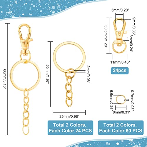 PH PandaHall Swivel Snap Hook Set 48pcs Swivel Clasp Keychain Hook Lanyard Snap Hook Lobster Clasp with 48pcs Split Key Rings with Chains 120pcs Open Jump Rings for Keychain Making Golden/Silver - Image 2