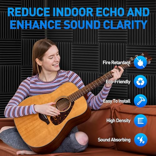 Image of Focusound 120 Pack Acoustic Foam Panels 1 inch x 12 inch x 12 inch Sound Proof Foam Panels Soundproofing Noise Cancelling Wedge Panels for Home Office Recoding Studio with 600 PCS Double-Side Adhesive